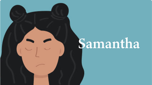 Cartoon woman with black hair on a blue background
