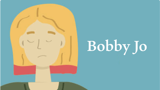 Cartoon woman with blonde hair on a blue background