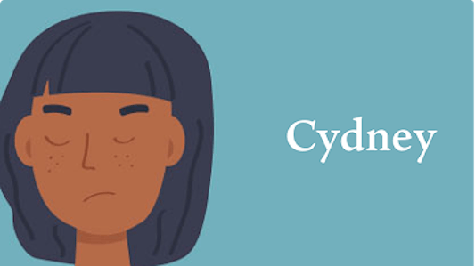 Cartoon woman with black hair on a blue background