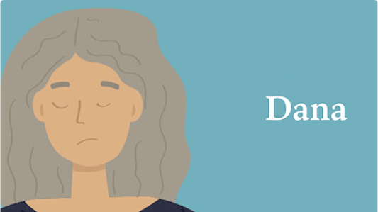 Cartoon woman with gray hair on a blue background