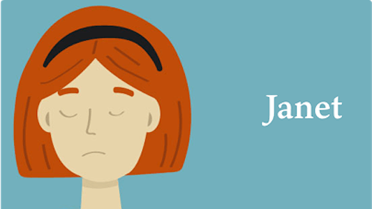 Cartoon red head woman on blue background