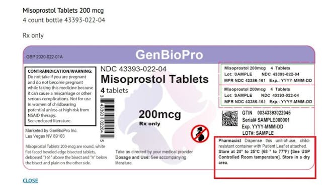 Misoprostol storage temps per GenBioPro Misoprostol storage temps per GenBioPro