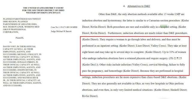 Planned Parenthood v. Yost – induction abortion in hospital Planned Parenthood v Yost induction in hospital