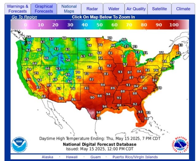 NWS Heat Map (May 15 2025) temps for mailed abortion pills exceed storage limits NWS Heat Map (May 15 2025) temps for mailed abortion pills exceed storage limits