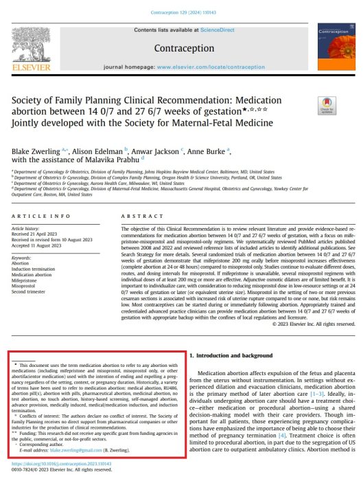 Third Trimester Abortion Pills Society of Family Planning Clinical Recommendations