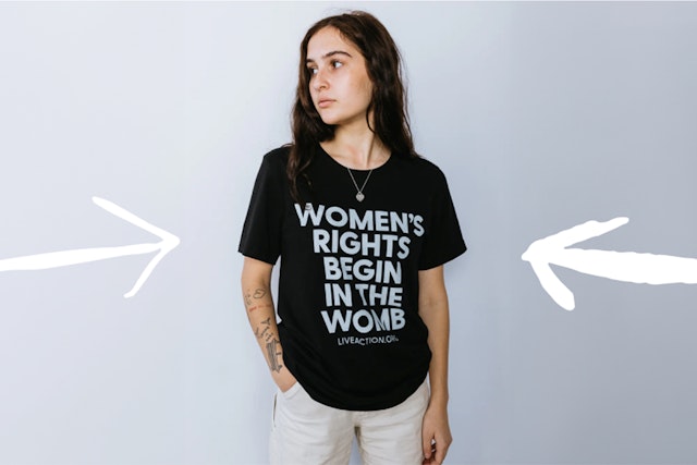 Teenage girl in black tshirt on white background