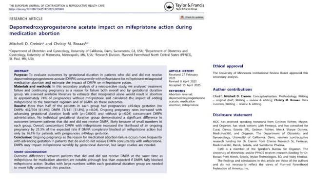 Creinin second abortion pill reversal attack study admits he is compensated by Danco