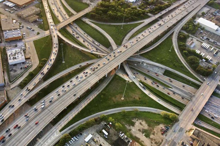 Aerial view of highways in Dallas, Texas
