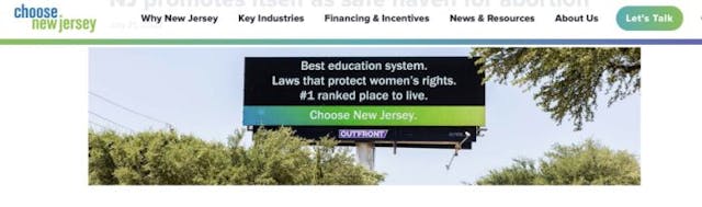New Jersey hopes to lure Texas abortionists to its ‘safe space’ with billboard campaign image