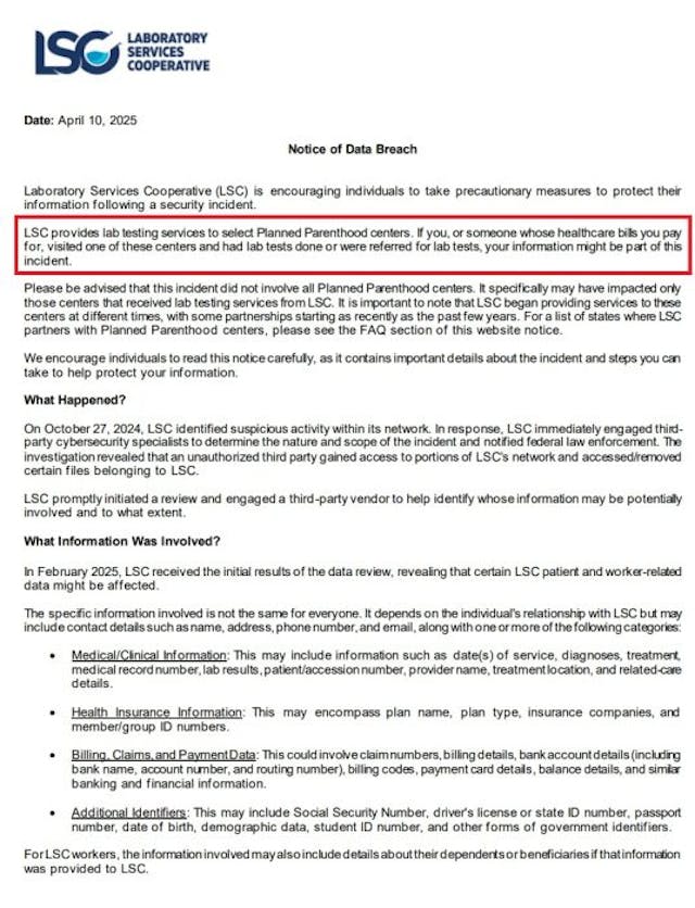 Planned Parenthood lab data privacy breach 2025 Planned Parenthood lab data privacy breach 2025