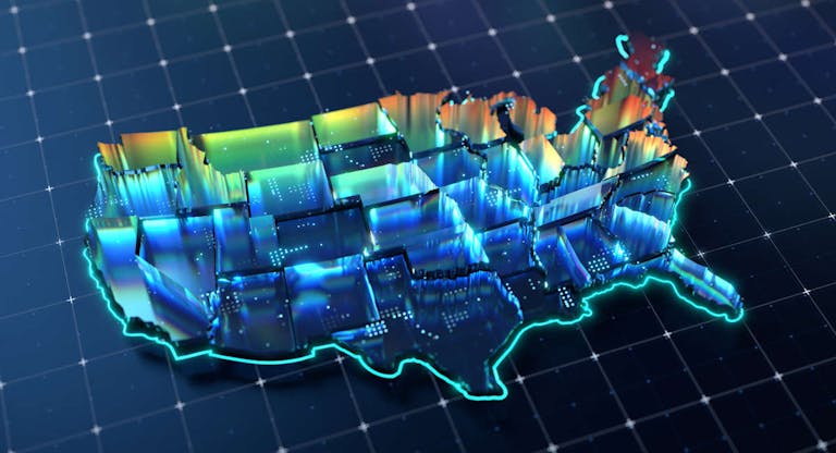 Abstract 3D Map of the United States with Digital Elements
