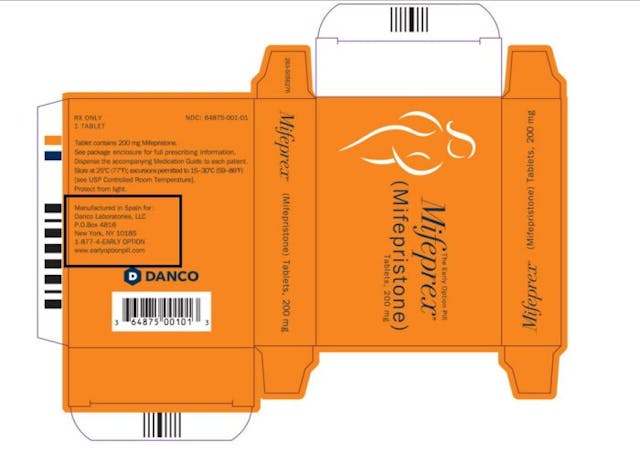 Danco label (3/25) of abortion pill mifepristone 200mg MFG in Spain