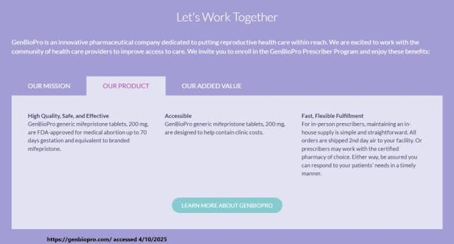 GenBioPro only manufacturers one product the generic abortion pill