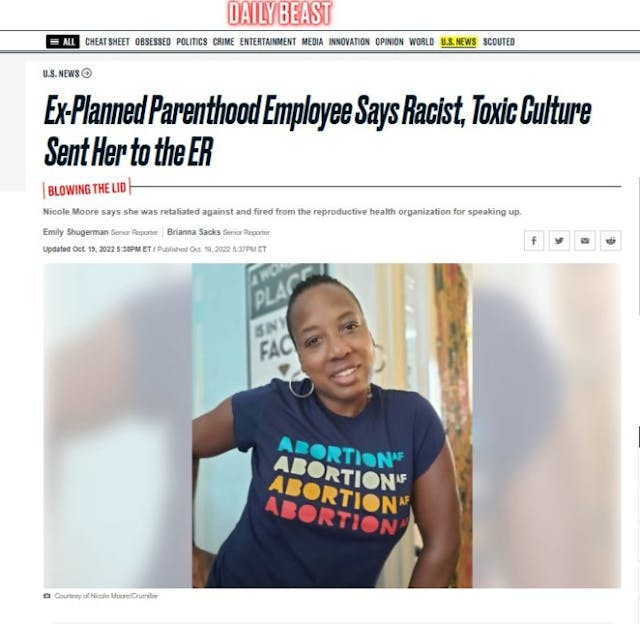 Daily Beast on Planned Parenthood racism Nicole Moore accusations Daily Beast on Planned Parenthood racism Nicole Moore accusations