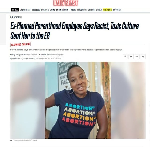 Daily Beast on Planned Parenthood racism Nicole Moore accusations