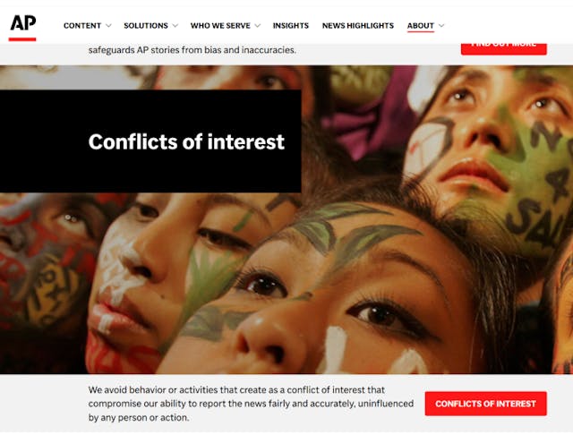 Associated Press claims to avoid conflicts of interest Associated Press claims they avoid conflicts of interest