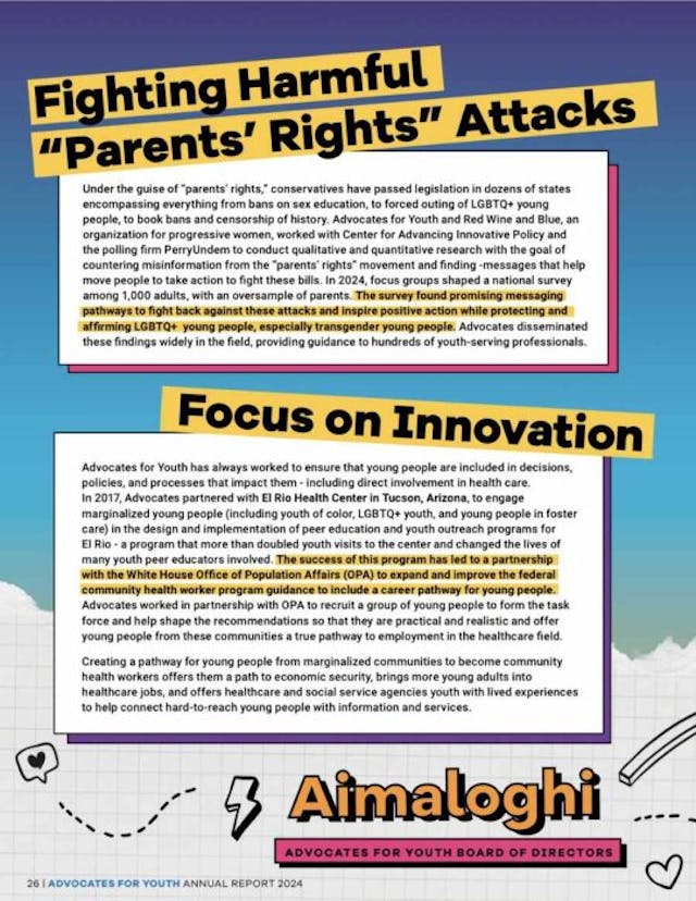 Advocates for Youth report screenshot (AR 2024) DEFUND Planned Parenthood: Leading an extremist coalition of sex ‘miseducators’ image