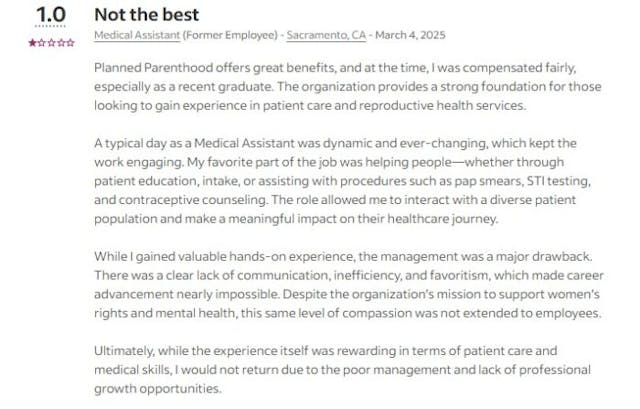 Planned Parenthood employee shocked to find corporation isn’t ‘family-oriented’ image