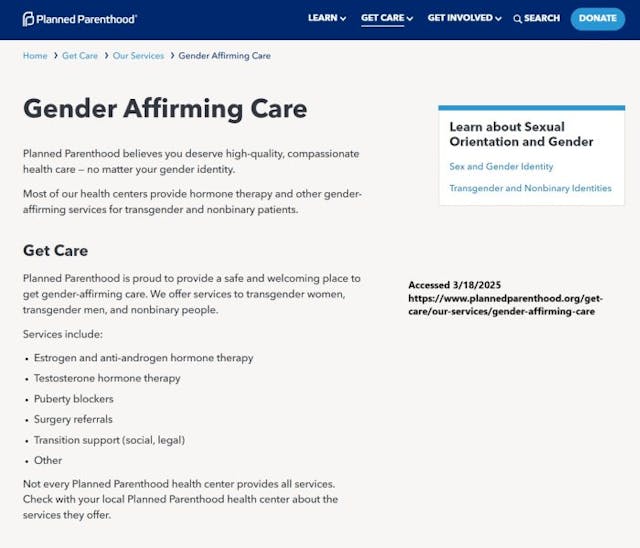 Planned Parenthood gender agenda shows services include HRT puberty blockers and referrals for surgery Planned Parenthood gender agenda shows services include HRT puberty blockers and referrals for surgery