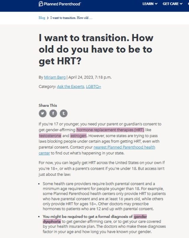 Planned Parenthood HRT teens need parents permission Image: Planned Parenthood HRT teens need parents permission