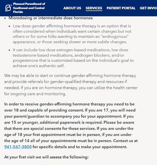 Planned Parenthood SW and Central Florida on young teens – “gender affirming” care Image: Planned Parenthood SW and Central Florida on 14 15 17 year old's gender affirming care