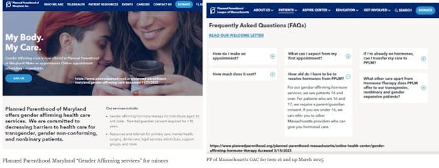 Planned Parenthood Maryland and Massachusetts offers trans services at 16 YO Planned Parenthood Maryland and Massachusetts offers trans services at 16 YO