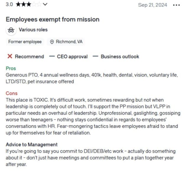Employee reviews call Planned Parenthood’s work environment ‘toxic’ and ‘exploitative’ image