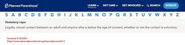 Planned Parenthood Glossary of Terms, Statutory Rape, March 2025 Planned Parenthood Glossary of Terms Statutory Rape March 2025
