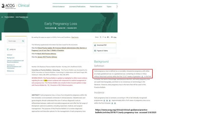 ACOG early pregnancy loss or miscarriage care with abortion pills