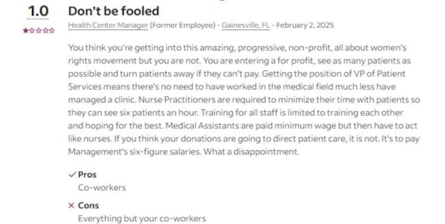Source: https://www.indeed.com/cmp/Planned-Parenthood/reviews ‘Don’t be fooled’: Planned Parenthood employee reviews say corporation doesn’t care about clients or staff image