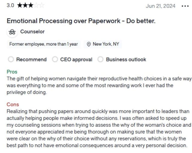 Source: https://www.glassdoor.com/Reviews/Planned-Parenthood-Reviews-E14417.htm ‘Don’t be fooled’: Planned Parenthood employee reviews say corporation doesn’t care about clients or staff image