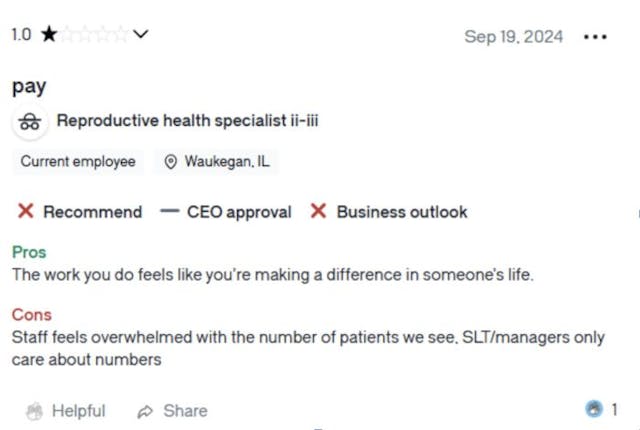 Source: https://www.glassdoor.com/Reviews/Planned-Parenthood-Reviews-E14417.htm ‘Don’t be fooled’: Planned Parenthood employee reviews say corporation doesn’t care about clients or staff image