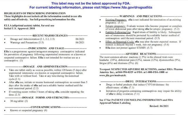 Ella label warns users not to use of pregnant Ella label warns users not to use of pregnant