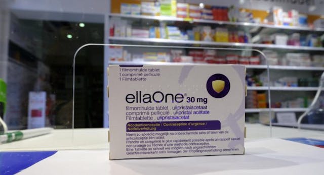 BRUSSELS, BELGIUM – APRIL 21: A box of EllaOne (ulipristal acetate 30mg), an emergency hormonal contraceptive treatment manufactured and marketed by HRA Pharma pharmaceutical company, is seen in a pharmacy on April 21, 2023 in Brussels, Belgium… (Photo by Thierry Monasse/Getty Images) Popular ’emergency contraceptive’ tested as potential substitute for abortion pill image