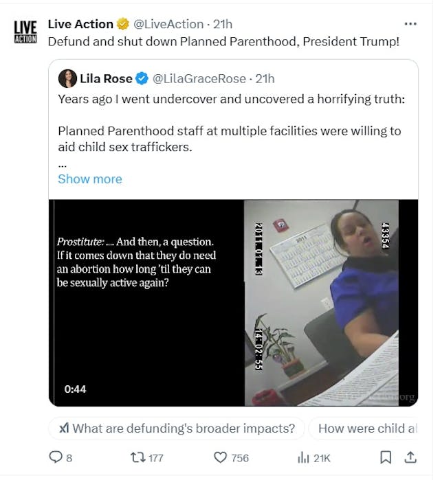 Live Action Planned Parenthood Tweet and Grok’s response Live Action Planned Parenthood Tweet and Grok's response