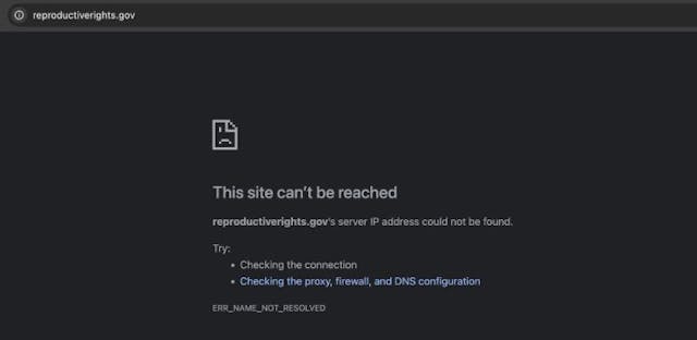 Screenshot from the now-removed ReproductiveRights.gov Biden-era HHS website promoting abortion has been terminated image