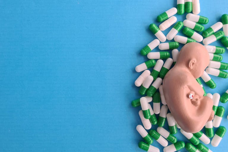 Embryo model fetus and medicine abortion or vitamin for newborns