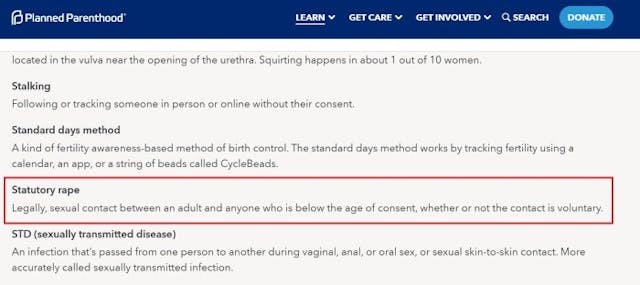 Planned Parenthood glossary Statutory Rape defined accessed 12182024