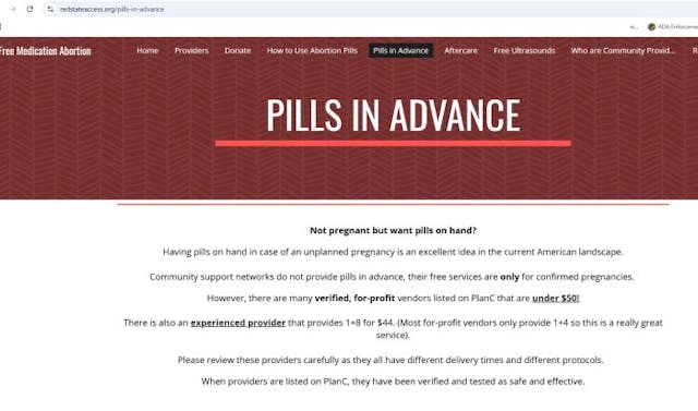 RedStateAccess promotes Pills in Advanced or prepping abortion pills RedStateAccess promotes Pills in Advanced or prepping abortion pills