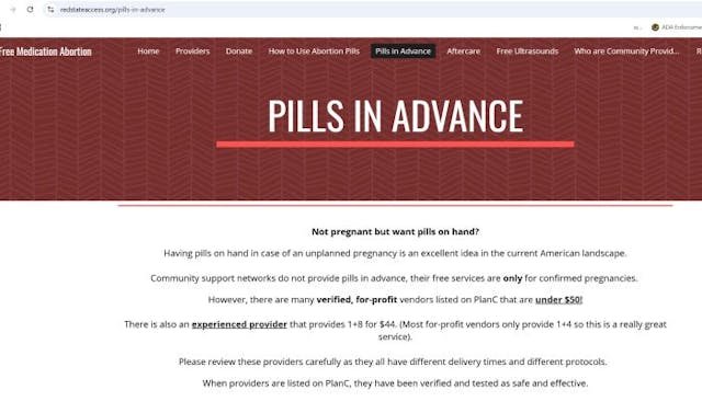 RedStateAccess promotes Pills in Advanced or prepping abortion pills