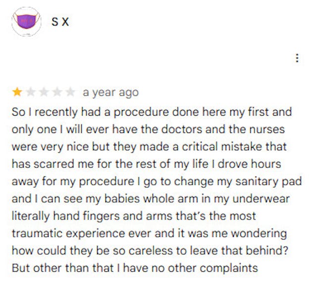 Women’s Google Reviews bare trauma at seeing their aborted babies: ‘You see that whole fetus’ image