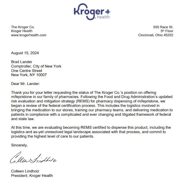 Pharmacy chain Kroger response to demand to dispense abortion pills Pharmacy chain Kroger response to demand to dispense abortion pills
