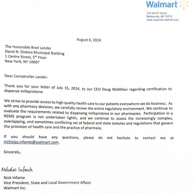 Walmart response to demand to dispense abortion pills Wal-Mart response to demand to dispense abortion pills