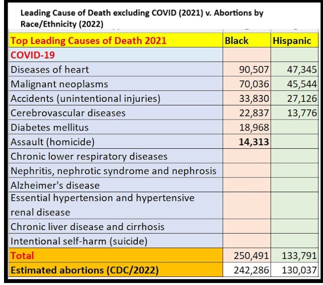 Leading Causes of Death 2021 v abortions 2022