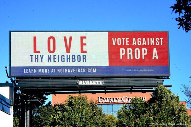 Amarillo Freedom’s “Love Thy Neighbor” billboard against Prop A in Amarillo (Photo: Mark Lee Dickson) Amarillo Sanctuary City for the Unborn Ordinance fails, with help from self-proclaimed ‘pro-life’ opposition image