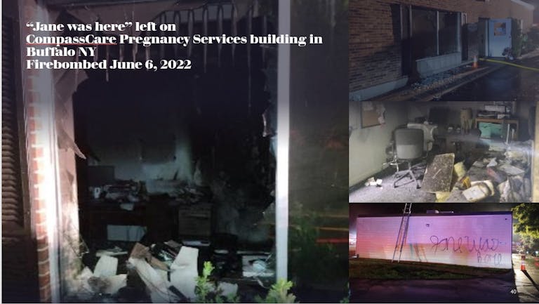 Image: CompassCare Pregnancy Services buffalo NY Firebombed as pro-abortion violence escalates