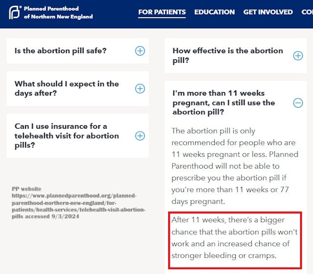 Planned Parenthood New England wars abortion pills won’t work after 11 weeks Planned Parenthood New England wars abortion pills won't work after 11 weeks