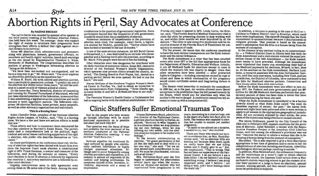 NYTs article on abortion burnout 1979
