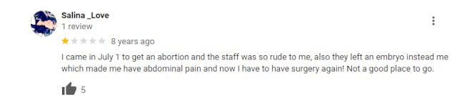 Women leave Google Reviews about ER visits and injuries after visiting Planned Parenthood image