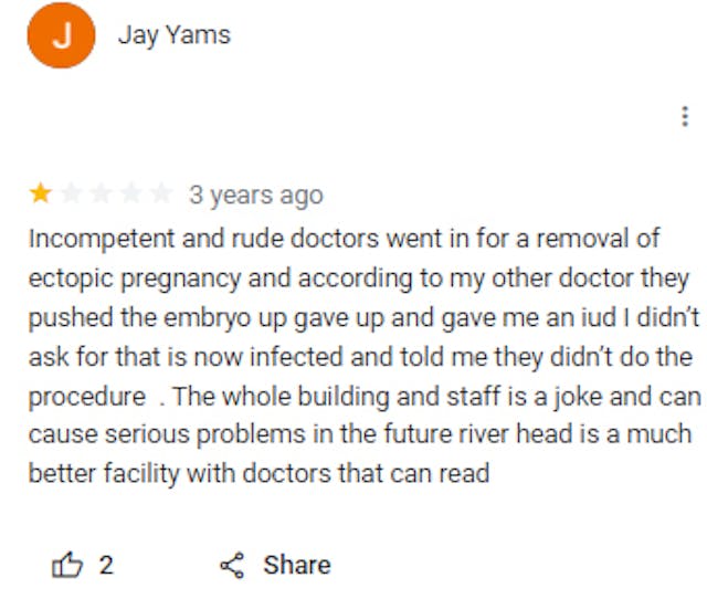 Women leave Google Reviews about ER visits and injuries after visiting Planned Parenthood image